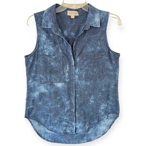 Cloth & Stone Bleach Wash Chambray Button Down Sleeveless Tank Shirt Med (ff)